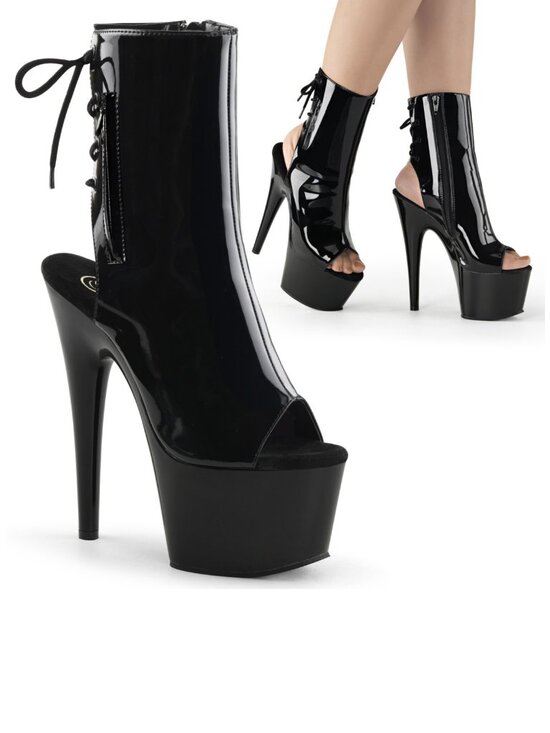 Pleaser Adore 1018 Black Open Toe Platform Boots